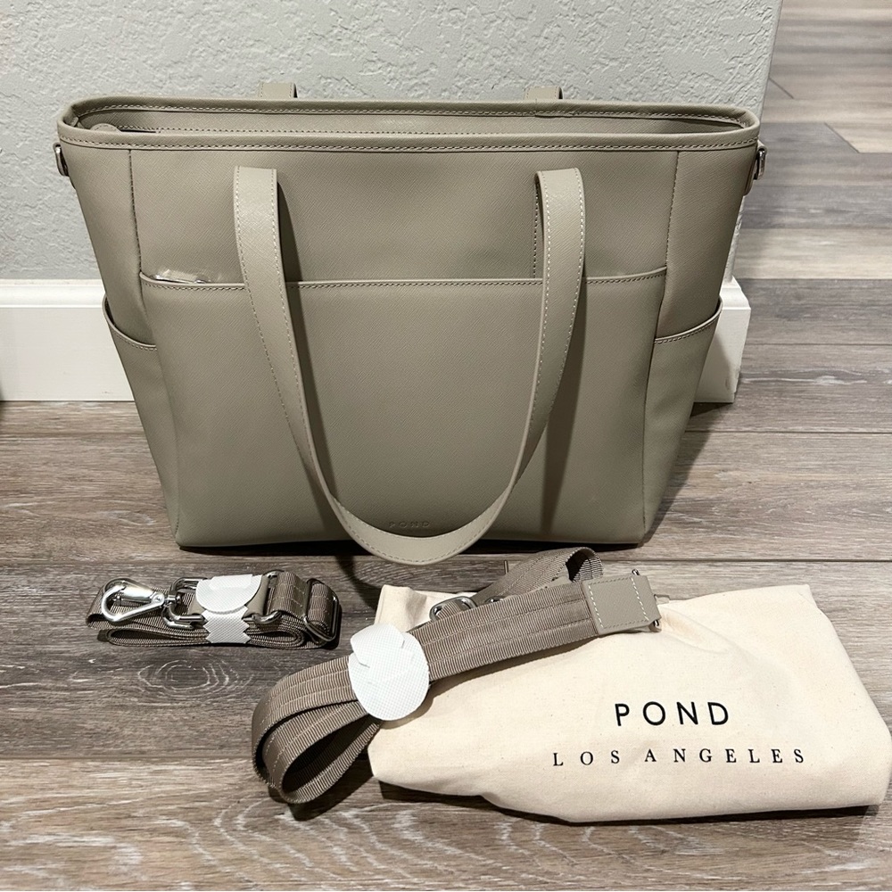 Pond Los Angeles Transform Saffiano Leather Tote in Stone
